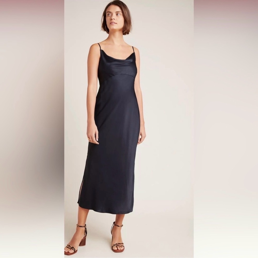 Anthropologie Black Spaghetti Strap Elegant Slip Dress Evening Wedding Prom XS